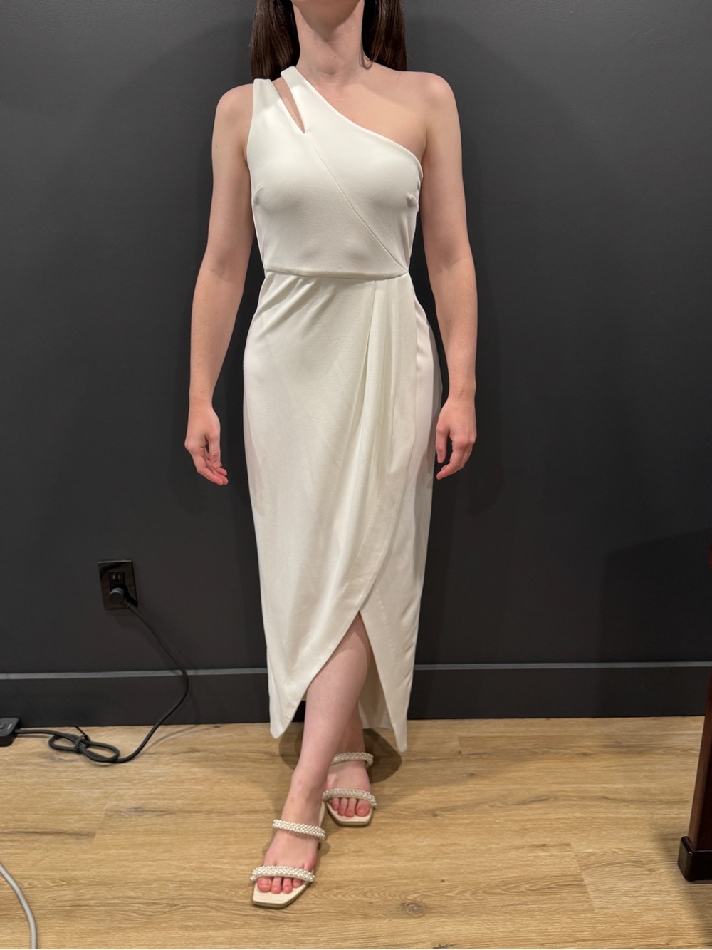 RW&CO. One-Shoulder Cream Midi Wrap Dress